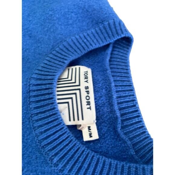 Tory Sport Womens Pullover Crewneck Sweater Rib Trim Knit Blue High Low Medium - Picture 15 of 16